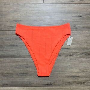 Aerie Womens High Cut‎ Cheeky Textured Bikini Bottoms Size Large Neon Coral